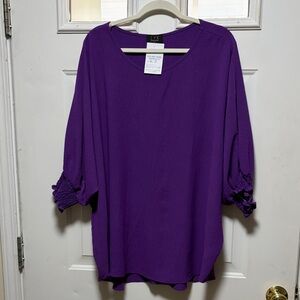 Elegant Purple Blouse with Ruched Sleeves